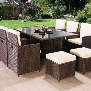 Frankfurt Co Rattan Cube Garden Furniture Set 10 seater outdoor wicker 11pcs (Brown)