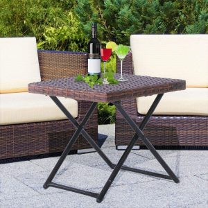 HYGRAD® Small Rattan Coffee Table Bistro Folding Furniture Outdoor Side End Garden Patio