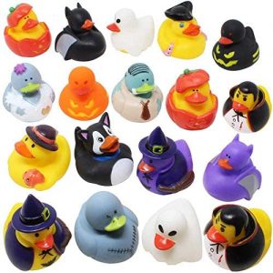 JOYIN 18 Pieces Halloween Fancy Novelty Assorted Rubber Ducks Variety for Fun Bath Squirt Squeaker Duckies , Toy, School Classroom Prizes Ducky, Trick or Treat Fillers and Party Favors.