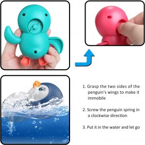 Dmeixs Baby Bath Toys for Age 1 2 3 Year Old Boy Girls Gifts Wind Up Bath Toys Penguin Duck Bathtub Toys for Toddlers Floating Pool Toys Cute Water Play Sets for Infant Eco-Friendly Material 4 Pack