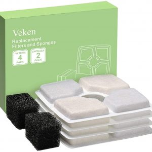 Veken 4 Pack Replacement Filters & 2 Pack Replacement Pre-Filter Sponges for Automatic Pet Fountain Cat Water Fountain Dog Water Dispenser