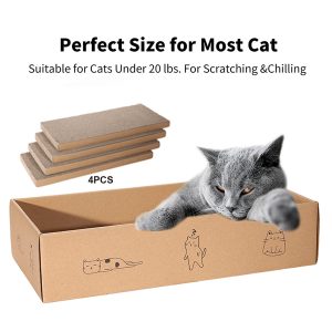4 Packs in 1 Cat Scratch Pad with Box , Cat Scratcher Cardboard,Reversible,Durable Recyclable Cardboard, Suitable for Cats to Rest, Grind Claws and Play with Scratch Box