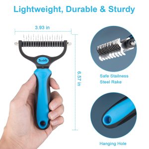 SuRbelle 3 in 1 Undercoat Rake for Deshedding & Dematting, Dog Grooming Rake Brush Cuts Pet’s Mats & Tangles, Thinning Hair Easily. The Dematting Comb Designed As a Gift for Dog/Cat Lovers.