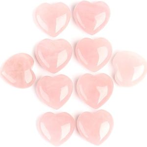 always88 10Pcs Natural Polished Love Heart Shaped Healing Palm Rose Quartz Crystal Stone Pink Shiny Carved Reiki Specimens Gemstone Adorn Decoration 0.99X0.99X0.39 inch (10Pcs Rose Red)
